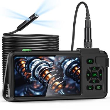 Imagem de Boroscópio de lente tripla 1080p com cabo semirrígido de 1,5 m, câmera endoscópica IPS de 5 polegadas com luzes, endoscópio industrial 1080p com cartão de armazenamento 32G, câmera de drenagem à prova