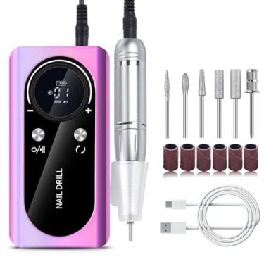 Imagem de Electric Nail Drill Professional, Rechargeable 45000RPM Nail Drill Machine Cordless Portable Nail File with Smart LCD Screen for crylic, Gel Nails, Manicure & Pedicure-Colour Pink
