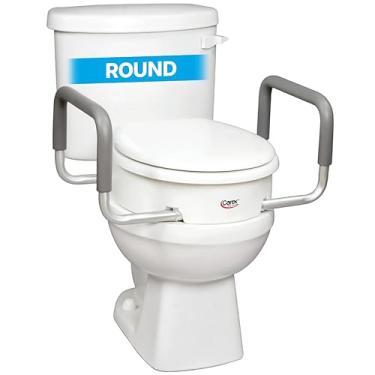 Imagem de Carex Assento sanitário elevado de 9 cm com braços, elevador de assento de vaso sanitário redondo, capacidade de 136 kg, assento elevado para idosos e deficientes, universal, antiderrapante com alças