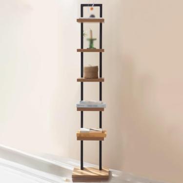 Imagem de Estante de livros invisíveis, torre de livro da coluna vertical, armazenamento de canto independente para escritório em casa, sala de estar, quarto, preto, 4 camadas