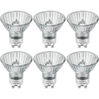 Imagem de Lâmpada de substituição de 25 watts para aquecedor de velas, lâmpadas GU10, lâmpadas de 120V, lâmpadas de substituição NP5, lâmpada MR16 regulável com tampa de vidro, 6 pacotes (branco quente)