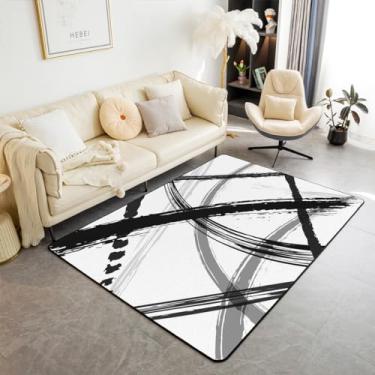 Imagem de jejeloiu Tapete de área preto e branco 7,5 x 12,5 cm geométrico moderno listrado tapete decorativo arte neutra tapete decorativo Abstarct decoração interior