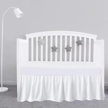 Imagem de Saia branca para cama de berço 71 cm x 132 cm com 35,5 cm de altura - Saia de berço com babados e cantos divididos - Saia de cama macia para berçário padrão para bebês meninos ou meninas