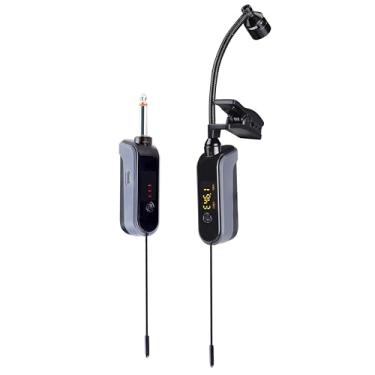 Imagem de BOMGE Microfone UHF para instrumentos sem fio, microfone de saxofone, receptor e transmissor sem fio, alcance de 50 metros, Plug and Play, ótimo para trompetes, clarinete, violoncelo, sistemas de PA
