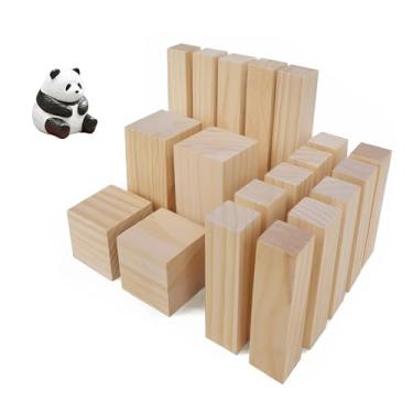 Imagem de 19 peças de blocos de tília de tília, 4 tamanhos diferentes de blocos de madeira para talhar, kit de tília macia para iniciantes em artesanato