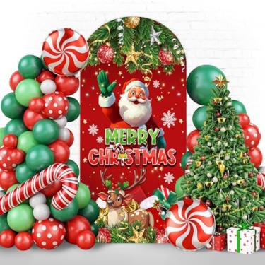 Imagem de Capa de arco de Natal de 2,5 m de elastano vermelho com suporte de arco de elástico redondo para decoração de banquete de festa de Natal