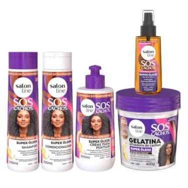 Imagem de Kit Super Óleos com Shampoo, Condicionador, Creme Pentear 300ml, Óleo 100ml e Gelatina Salon Line