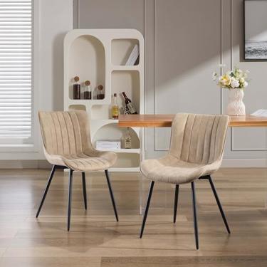 Imagem de GAOMON Cadeiras de jantar estofadas modernas de meados do século, pacote com 2 cadeiras de jantar estofadas de couro, cadeira de cozinha sem braços com costas e pernas de metal para sala de