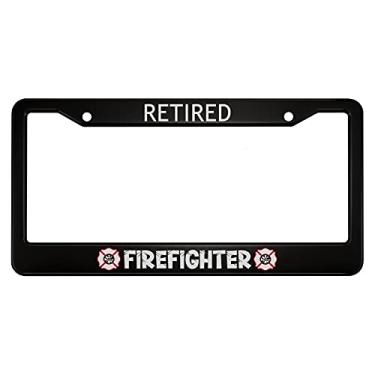 Imagem de oFloral Moldura para placa de licença de liga de alumínio de bombeiro aposentado, logotipo vermelho de cruz maltesa, aplicável ao padrão dos EUA, moldura frontal para placa de licença para homens e mulheres (pacote com 1)