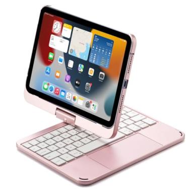 Imagem de kaidisen Teclado giratório 360 para iPadiPad mini6 mini7 A17 Pro 2024 teclado com touchpad 7 cores retroiluminado dobrável, ouro rosa