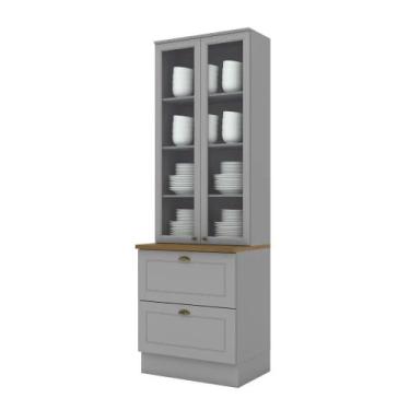 Imagem de Cristaleira 71,5cm 2 Portas 2 Gavetas Emily Henn, Cinza/Nature