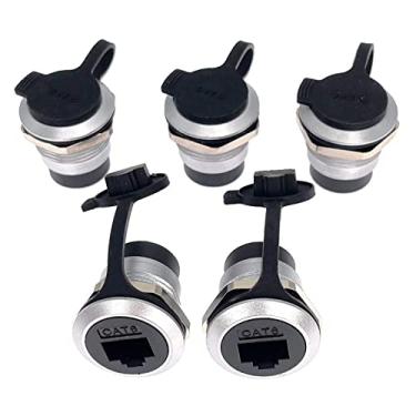 Imagem de ANMBEST 5 peças de montagem de painel RJ45 conector à prova d'água, Cat5/5e/6 8P8C Ethernet LAN adaptador de cabo de liga de zinco acoplador de cabeça dupla fêmea para fêmea com impermeável/tampa contra poeira