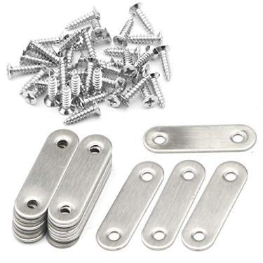 Imagem de Pxyelec Conector de placa de reparo de aço inoxidável com 2 orifícios de 5,08 cm, suporte de fixação reto plano, suporte de junta banhado para reparo pacote com 20