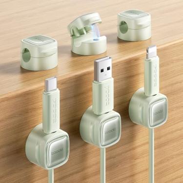 Imagem de toocki Pacote Com 6 Clipes Magnéticos Para Cabos, Organizador E Suporte Gerenciamento De Adesivos Toocki, Cabos Carregamento Usb, Ideal Casa, Escritório, Carro, Mesa Criado-Mudo - Verde