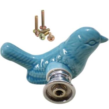 Imagem de Wannianmu Puxadores de porta de armário com design de pássaro fofo azul, puxadores de gaveta de cerâmica com parafusos de montagem, puxador de armário vintage