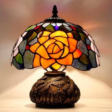 Imagem de SYETL Luminária De Mesa Tiffany Pequena, Estilo Vitral, Amarelo, Roxo, Rosa, 10X11,5", Luz Cogumelo, Para Escritório, Casa, Sala Estar, Quarto