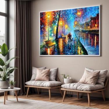 Imagem de Quadro com Moldura Sala Quarto Abstrato Colorido Arte Pintura Impressa Decorativo Horizontal Grande Hall