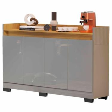 Imagem de Rack Aparador Cantinho Café Retrô 4 Portas Escritório Hall Entrada (RYZEN 4 PT - CINZA/NATURE)