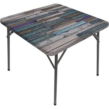 Imagem de Toalha de mesa lateral rústica, tábuas de madeira azul cinza, pregos de porta de casa de celeiro, arte temática da vida do campo, adequada para sala de estar, toalha de mesa de centro quadrada, serve
