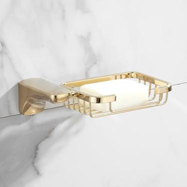 Imagem de Conjunto de banheiro em latão dourado - Prateleira de canto, porta-toalhas, suporte para papel higiênico - Kit de 5 peças, saboneteira