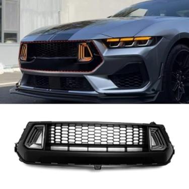 Imagem de Grade de para-choque LED para carro tiras decorativas kit de corpo grade de corrida grade de para-choque dianteiro para Mustang 2024+ parte externa (preto fosco)
