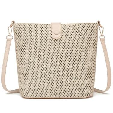 Imagem de ALARION Bolsas transversais de palha para mulheres, bolsa de praia de tecido de verão, ráfia, bolsa de ombro, alças de couro, bolsa clutch de palha para férias, Bege-maior, Larger, Bolsa tiracolo
