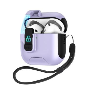Imagem de Capa de fone de ouvido com suporte magnético para vagens de ar 3 caixas de luxo para vagens de ar 3 cobertura protetora com cordão de qualidade,Purple