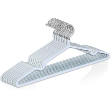 Imagem de Kit 10 Cabides Adulto Metal Emborrachado Antiderrapante para Roupas, Blusas e Calças