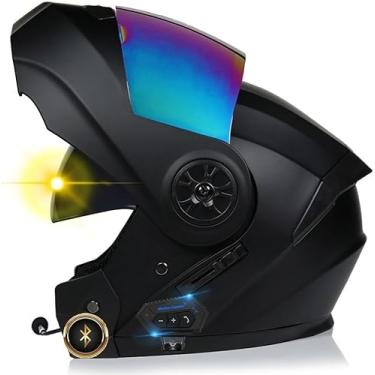 Imagem de Capacete De Motocicleta Flip Up Bluetooth, Capacete De Bicicleta De Rua Com Viseiras Duplas, Capacetes Modulares De Colisão De Fone De Ouvido Bluetooth Para Adultos Homens Mulheres Aprovado
