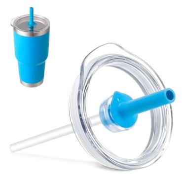 Imagem de Bluwing Tampa de copo de 850 g com canudo para YETI, tampa de substituição para YETI Rambler copo de 740 ml, copo de 850 g, caneca de canudo de 1000 ml, tampas à prova de derramamento (azul)