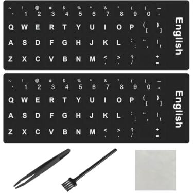 Imagem de kksurty Adesivos Para Teclado Em Inglês, 2 Peças, Letras De Substituição Universais Com Pinça, Fundo Preto, Brancas, Alfabeto Laptop, Notebook, Computador, Desktop