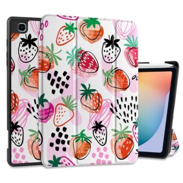 Imagem de DONGKE Capa para Samsung Galaxy Tab S6 Lite 10,4 polegadas 2024/2022/2020, suporte de três dobras + suporte para caneta S + despertar/hibernar automático + suporte protetor de TPU macio, morango