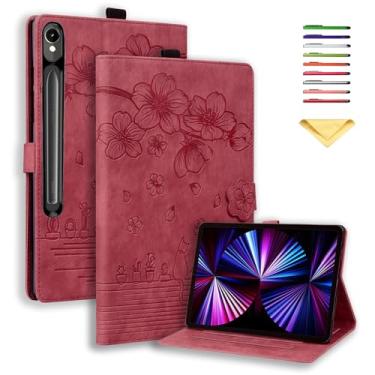 Imagem de UUcovers Capa para Samsung Galaxy Tab S10 FE+/S10 FE Plus 13,1 polegadas 2025 (SM-X620/SM-X626B) com suporte para lápis/bolsos, capa carteira magnética de couro PU flor de cerejeira em relevo, gato