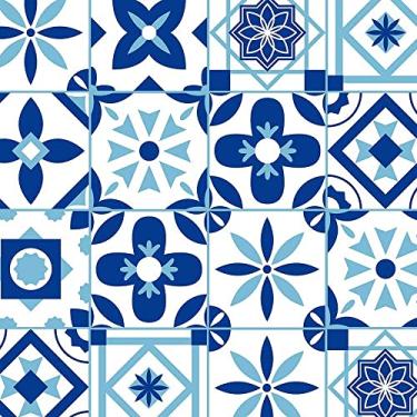 Imagem de Papel de Parede Adesivo Autocolante Decoração Estilo Azulejo Azul Decore Cozinha Banheiro 15 Metros