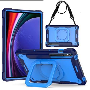 Imagem de zukof Capa para Samsung Galaxy Tab S10 FE/S9 FE 5G (27.7 cm), capa híbrida resistente com suporte e alça ajustáveis (azul/azul claro)