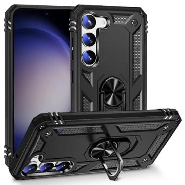 Imagem de Anvzle Capa para Samsung Galaxy S23 5G, capa protetora de camada dupla resistente armadura resistente para Galaxy S23 [grau militar] protetora, suporte magnético para carro, capa de telefone preta