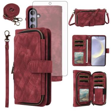 Imagem de Capa de celular para Samsung Galaxy S24 Plus/S25 Plus S24+ S25+ 5G Capa carteira celular com protetor de tela transversal alça flip bolsa porta-cartões S24Plus 24S + S 24 24+ S25Plus 25S 25+ SM-S936U