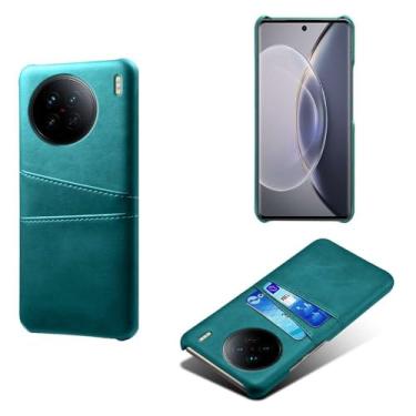 Imagem de Capas Compatível com VIVO X90s,Caso de couro PU-Tampa de telefone a prova de choque com 2 slots de cartão,Proteção anti-impressão digital e anti-gota-Green