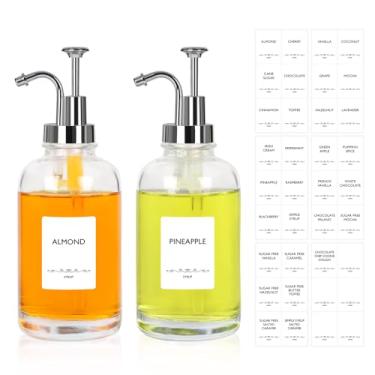 Imagem de Dispensador de xarope de café de 500 ml, pacote com 2, garrafa de vidro de 500 ml com bomba de prata para barra de café, inclui 36 adesivos - garrafas de xarope reutilizáveis