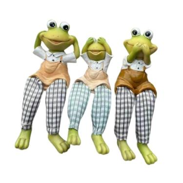 Imagem de Bothyi 3x Estátuas de Jardim de Sapos Esculturas de Animais Presente Mesa Centro de Mesa Casa Pernas Longas Figuras de Família de Sapos Sentados para Lago
