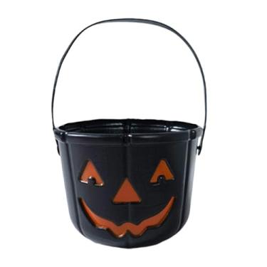 Imagem de predolo Balde de doces para Halloween, doces ou travessuras, suporte para balde de infantil com alça, Jack O'Lantern, presente de Halloween para feriado, Preto