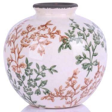 Imagem de Vaso decorativo vintage de cerâmica branca e verde, vaso de terracota estilo rústico para decoração de casa, sala de estar, mesa de jantar, escritório, estante de livros, armário de TV, decoração de