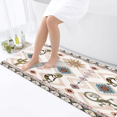 Imagem de JAWO Tapete de banheiro kokopelli étnico tribal do sudoeste, arte abstrata retrô geométrica, espuma de memória, azul (43 x 122 cm)