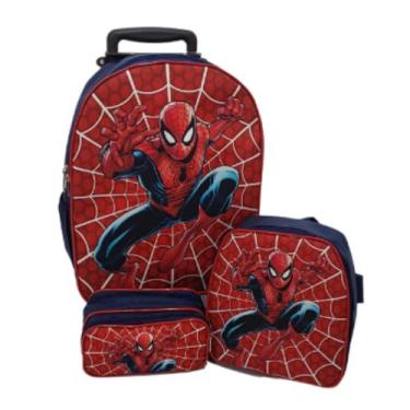Imagem de Kit Mochila Escolar com Carrinho Homem Aranha Marinho - DB