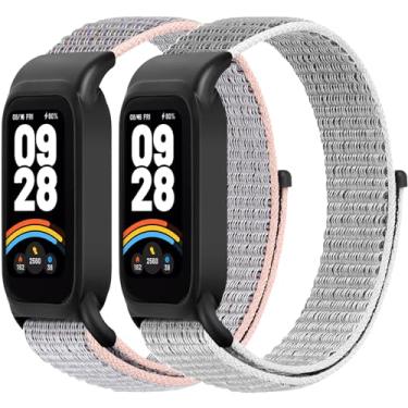 Imagem de WNIPH Pulseiras de relógio de nylon compatíveis com Xiaomi Smart Band 9 Active/Redmi Band 3, 2 peças de pulseiras esportivas respiráveis ajustáveis para mulheres e homens