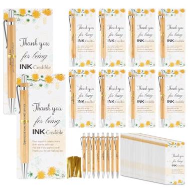 Imagem de 72 peças de presentes de agradecimento de formatura a granel – canetas esferográficas inspiradoras de bambu com cartões de agradecimento – lembrancinhas de festa da semana CNA para enfermeiras