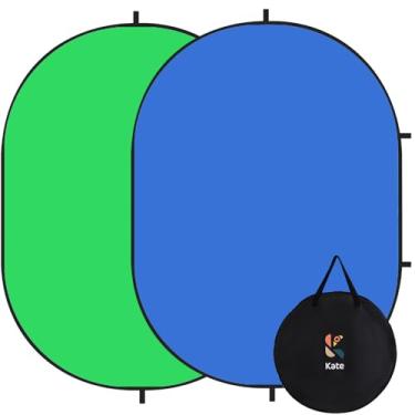 Imagem de Kate Pano de fundo pop-up dobrável para audições com fita automática, fotos profissionais, videoconferência e transmissão ao vivo - Fundo de fotografia portátil (1,5 x 1,5 x 2 m, azul/verde