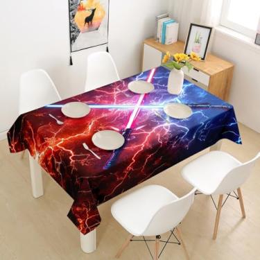 Imagem de Castle Fairy Toalha de mesa azul vermelha com estampa de sabre de luz relâmpago galáxia toalha de mesa lavável toalha de mesa de jantar toalha de mesa de piquenique decoração de casa (retangular