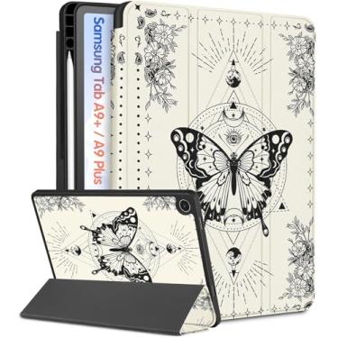 Imagem de Wazzasoft Capa para Samsung Galaxy Tab A9 Plus – capa fólio feminina estética exclusiva design borboleta suporte para lápis hibernar e despertar automático para tablet Samsung A9+/A9 Plus 11 polegadas