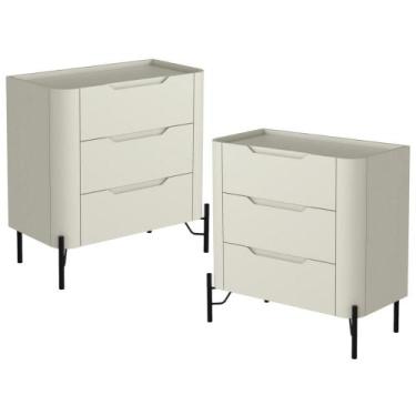 Imagem de Kit 02 Mesas De Cabeceira Orgânica 3 Gavetas Pés Industrial Preto Blis